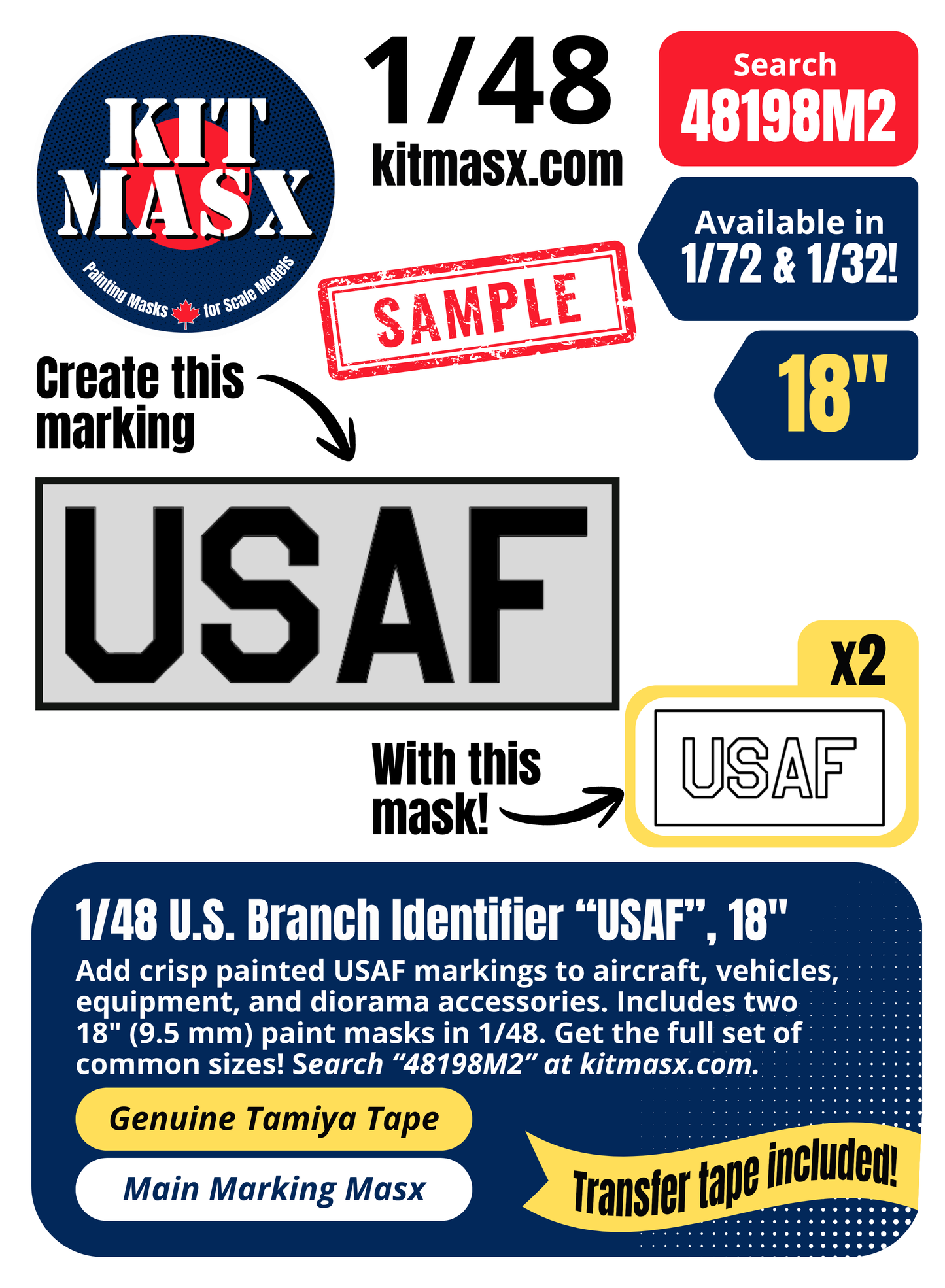 Kit Masx Sample: 1/48 U.S. Branch Identifier "USAF", 18-inch