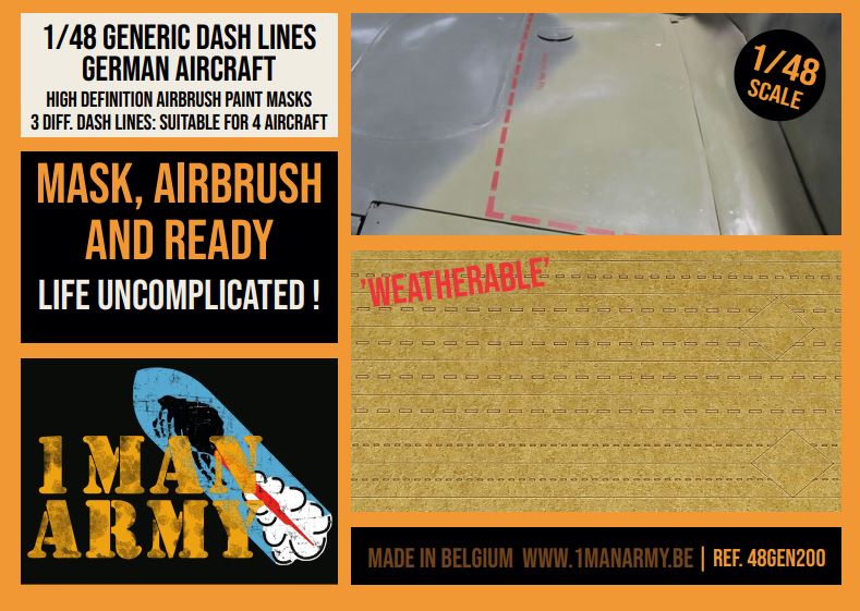 1ManArmy 1/48 Dash Lines for German Aircraft, Generic High-Definition Paint Masks, 48GEN200