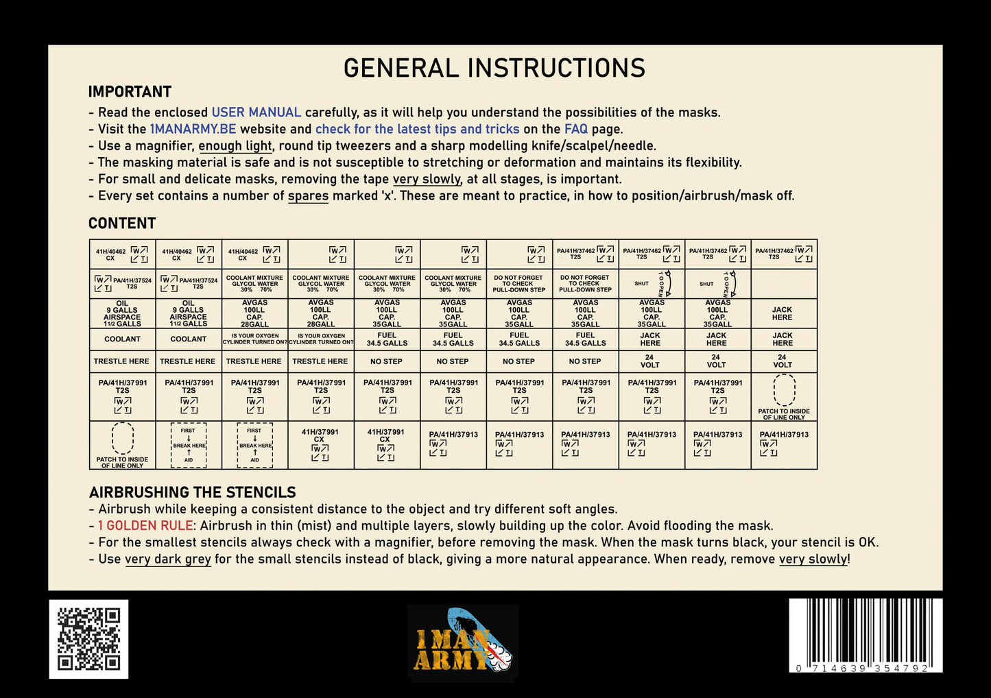 1ManArmy 1/48 Hurricane I/II Data Stencils, Generic High-Definition Paint Masks, 48GEN301