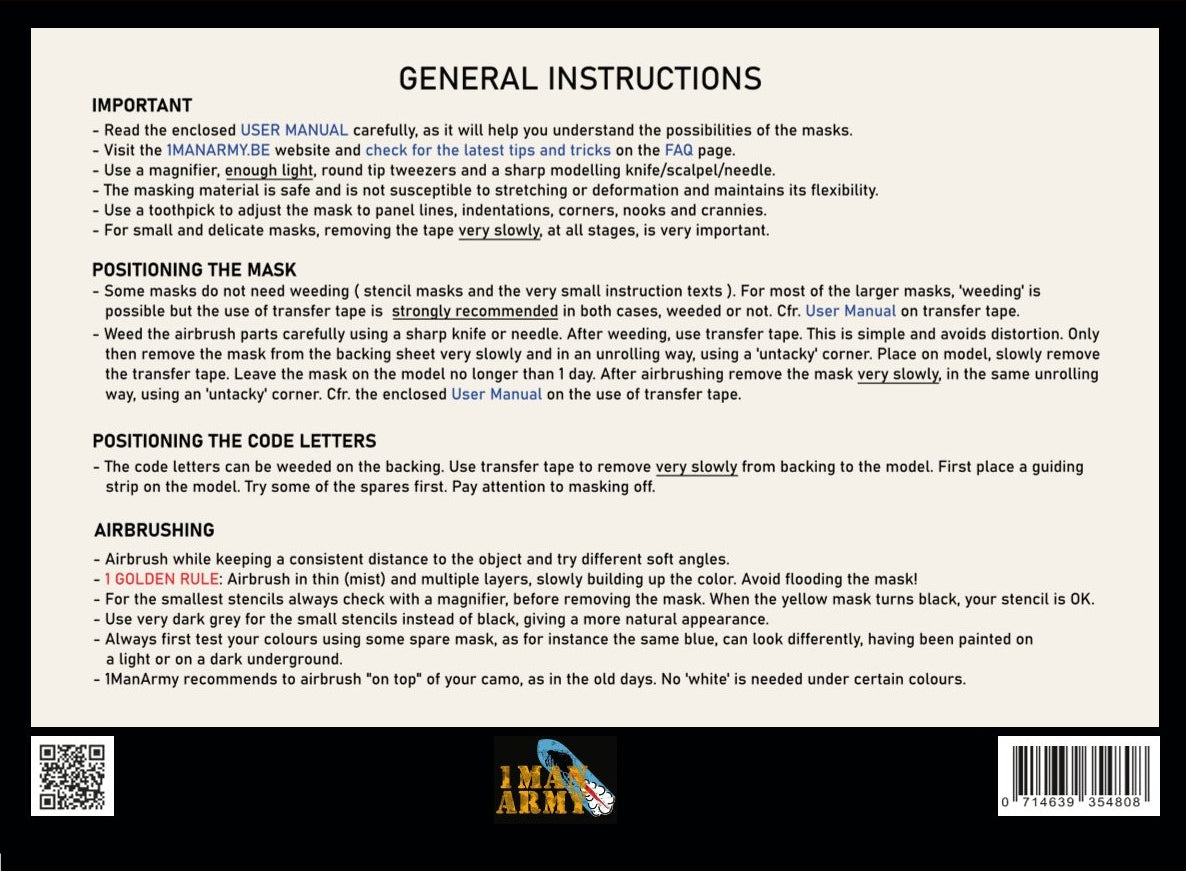 1ManArmy 1/48 WWII RAF 18-inch Code Letters, Generic High-Definition Paint Masks, 48GEN500