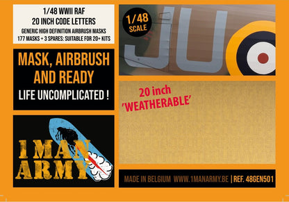 1ManArmy 1/48 WWII RAF 20-inch Code Letters, Generic High-Definition Paint Masks, 48GEN501