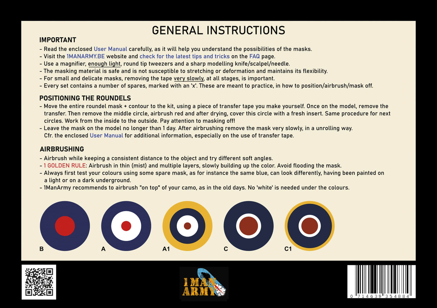 1ManArmy 1/48 RAF Roundels for Hurricane Mk I/II, Generic High-Definition Paint Masks, 48GEN522
