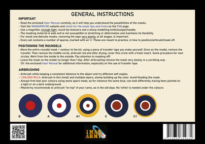 1ManArmy 1/48 RAF Roundels for Hurricane Mk I/II, Generic High-Definition Paint Masks, 48GEN522