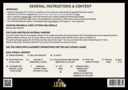 1ManArmy 1/48 Airfix Westland Lysander Full Marking Set, High-Definition Paint Masks, 48KIT001