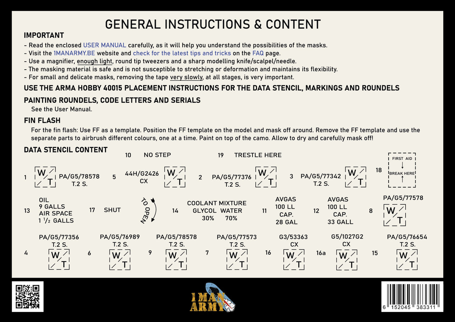1ManArmy 1/48 Arma Hobby Hurricane Mk.I Full Marking Set, High-Definition Paint Masks, 48KIT003
