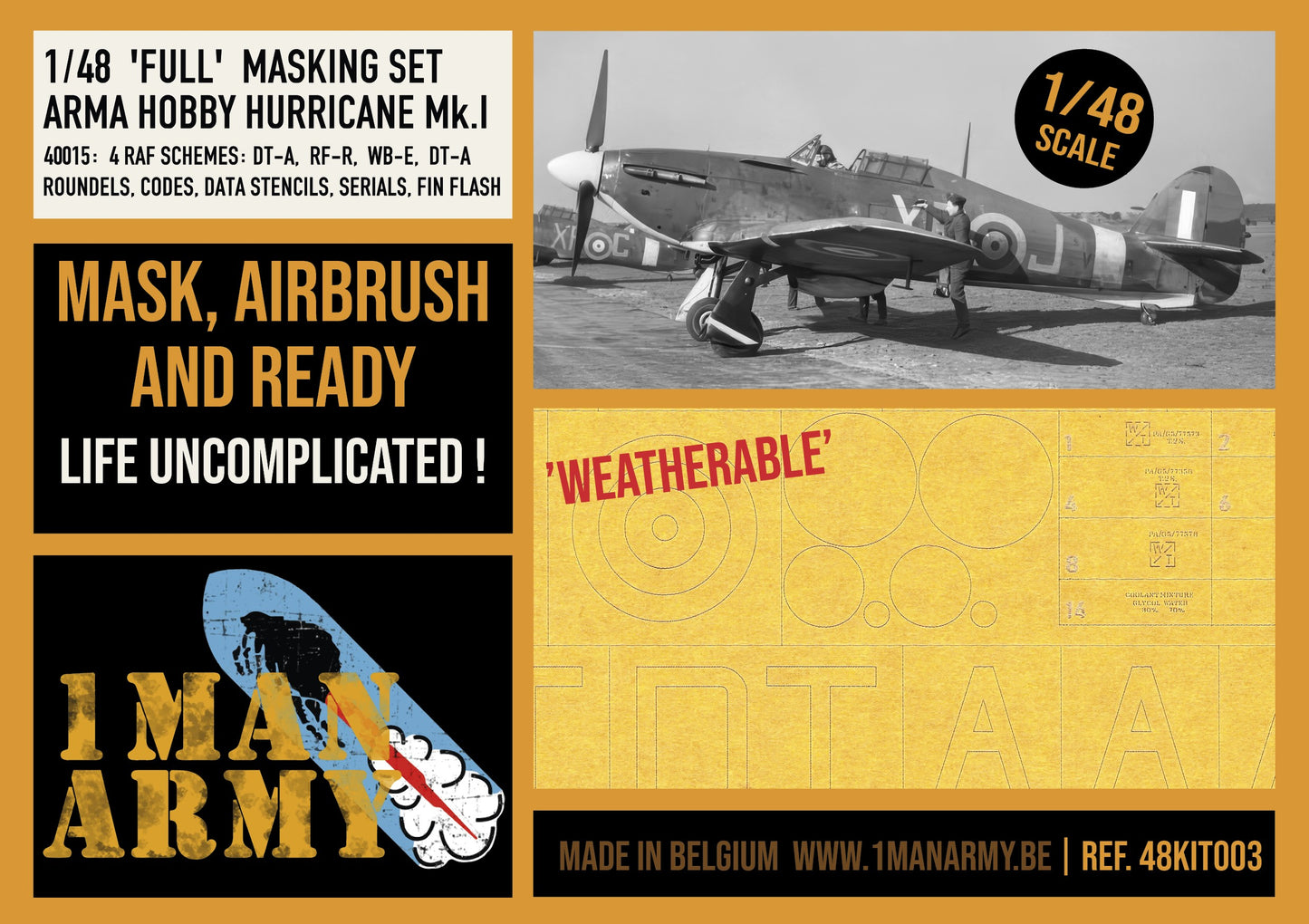 1ManArmy 1/48 Arma Hobby Hurricane Mk.I Full Marking Set, High-Definition Paint Masks, 48KIT003