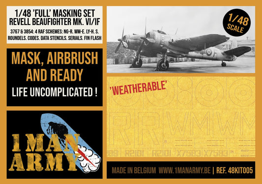 1ManArmy 1/48 Revell Beaufighter Mk.VI/IF Full Marking Set, High-Definition Paint Masks, 48KIT005