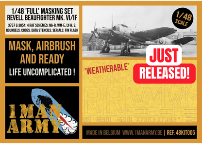 1ManArmy 1/48 Revell Beaufighter Mk.VI/IF Full Marking Set, High-Definition Paint Masks, 48KIT005