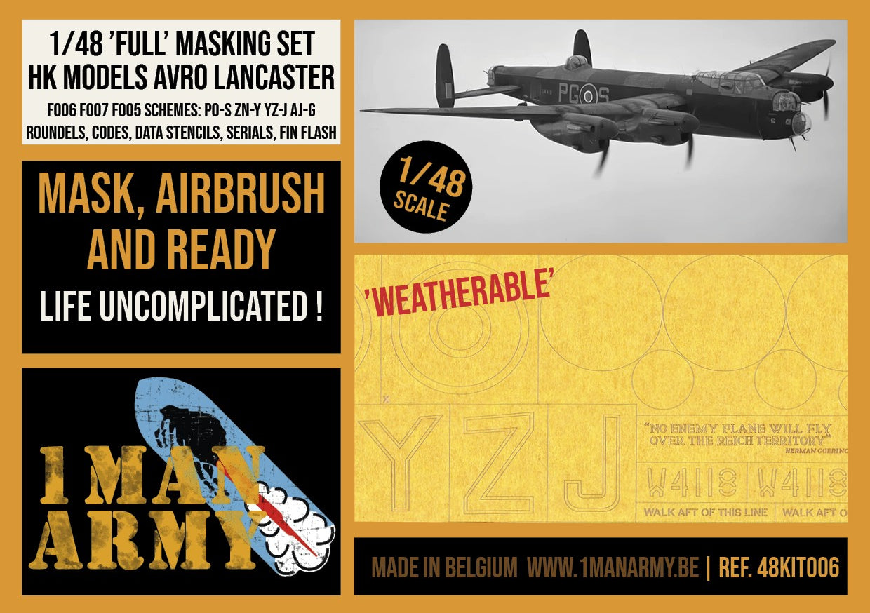 1ManArmy 1/48 HK Models Avro Lancaster Full Marking Set, High-Definition Paint Masks, 48KIT006