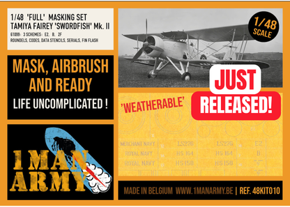 1ManArmy 1/48 Tamiya Fairey 'Swordfish' Mk.II Full Marking Set, High-Definition Paint Masks, 48KIT010