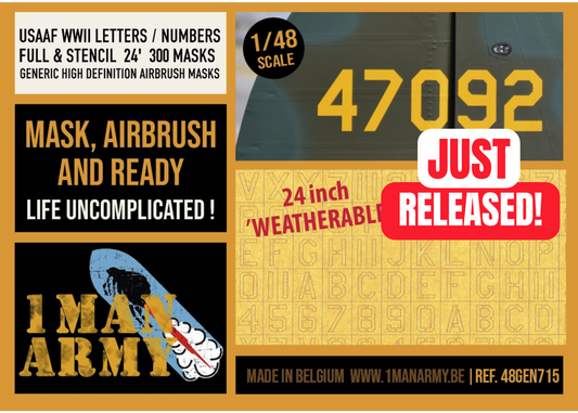 USAAF WWII Letters & Numbers FULL & STENCIL FONT 24-inch 1/48 Generic High-Definition Paint Masks, 48GEN715