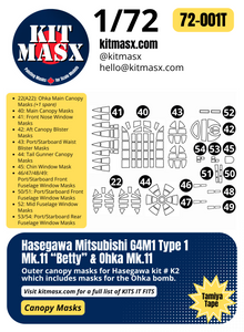 Hasegawa Mitsubishi G4M1 Type 1 Mk.11 “Betty” & Ohka Mk.11 1/72 Canopy Paint Masks, Kit # K2