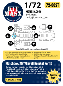 Matchbox/AMT/Revell Heinkel He 115 1/72 Canopy Paint Masks