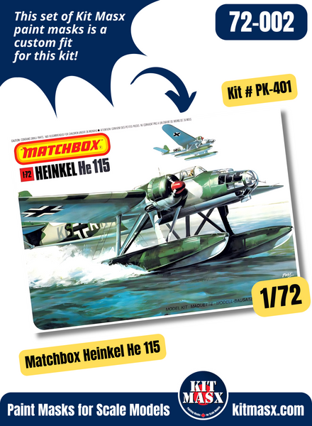 Matchbox Heinkel He 115 B/C Seaplane 1/72 Canopy Paint Masks, Kit # PK-401