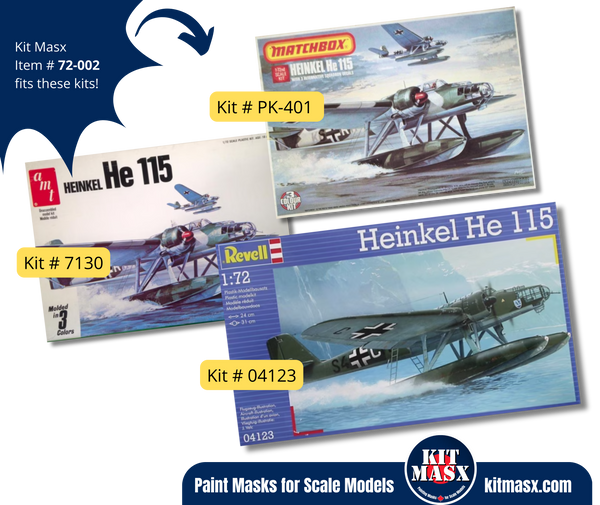 Matchbox/AMT/Revell Heinkel He 115 1/72 Canopy Paint Masks