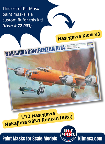 Hasegawa Nakajima G8N1 N-40 Renzan (Rita) 1/72 Canopy Paint Masks, Kit # K3