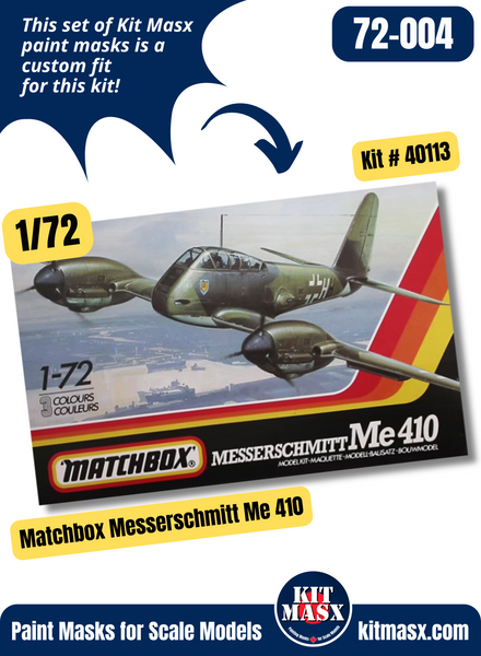 Matchbox Messerschmitt Me 410 1/72 Canopy & Wheel Paint Masks, Kit # 40113