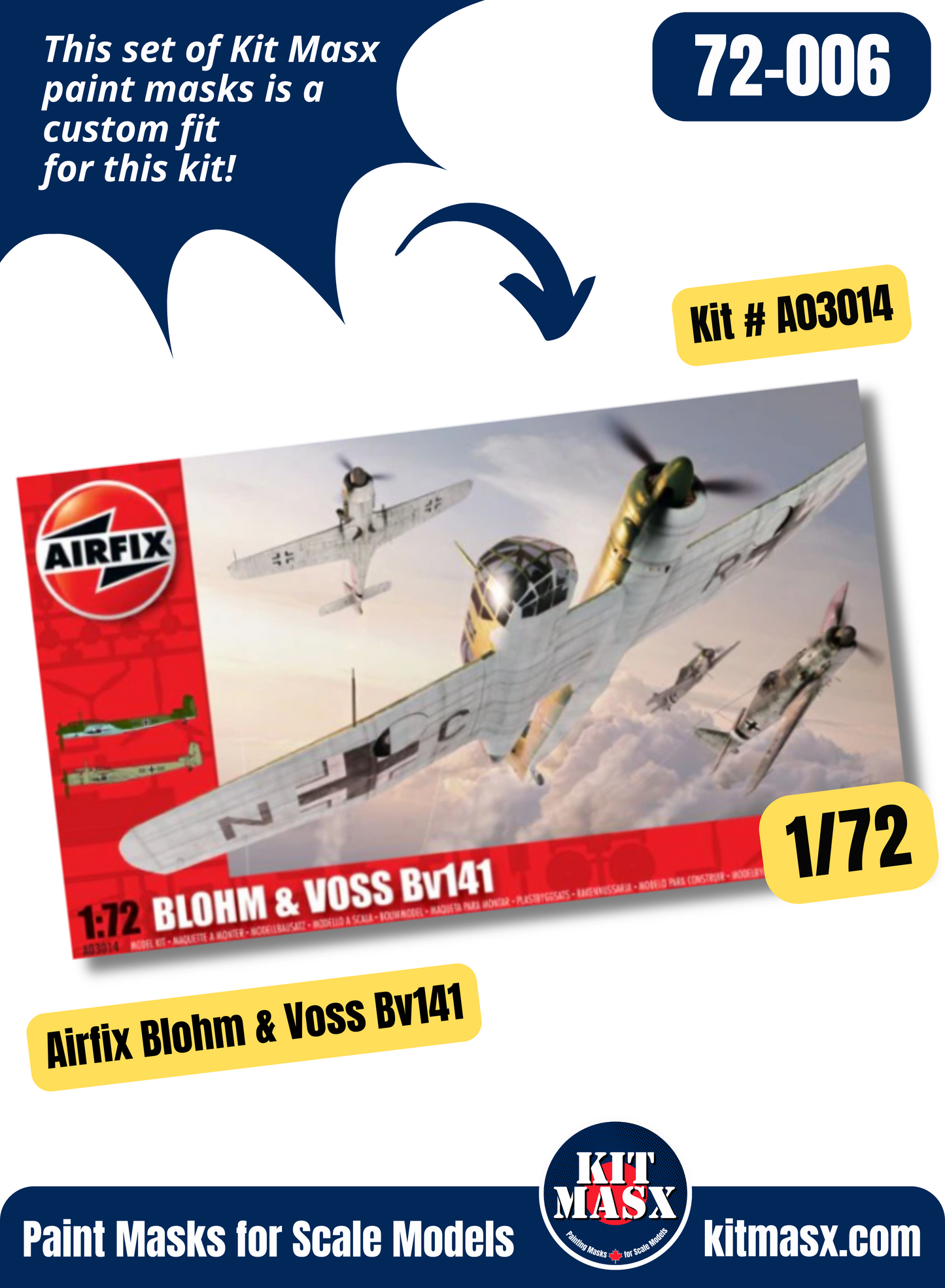 Airfix Blohm & Voss Bv 141/141B 1/72 Canopy & Wheel Paint Masks, Kit # A03014