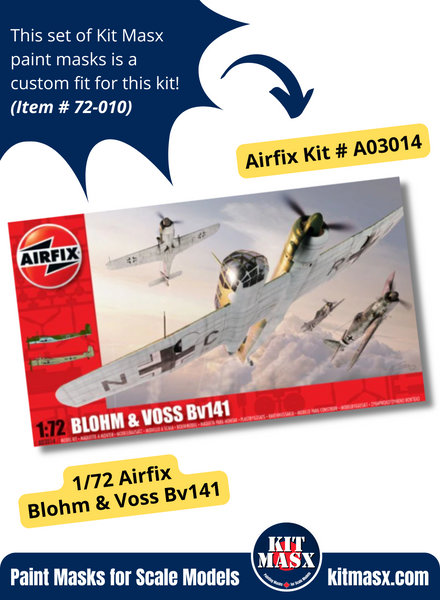 Airfix Blohm & Voss Bv 141/B 1/72 Canopy & Wheel Paint Masks, Kit # A03014