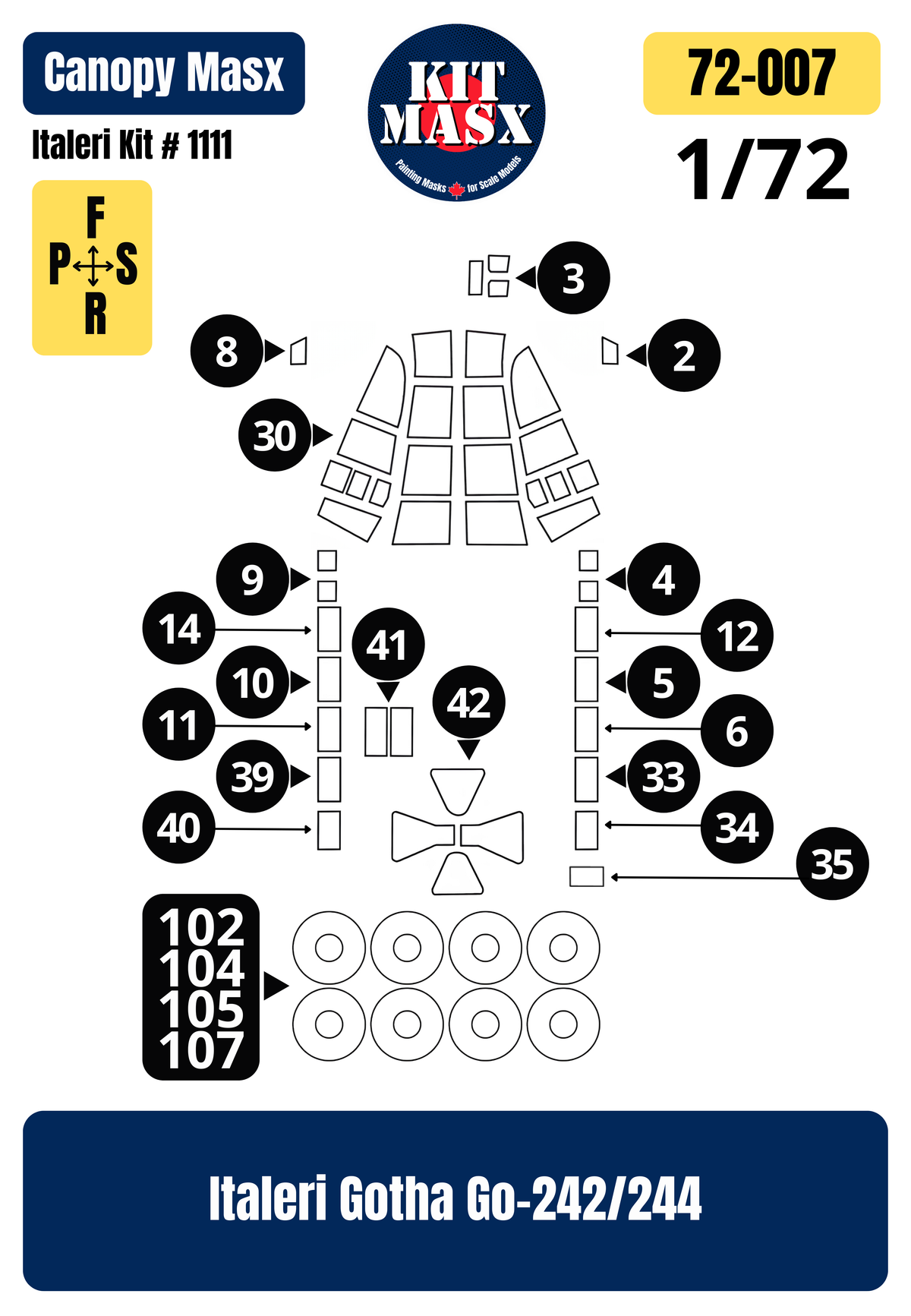 Italeri Gotha Go-242/244 1/72 Canopy & Wheel Paint Masks, Kit # 1111 (72007)