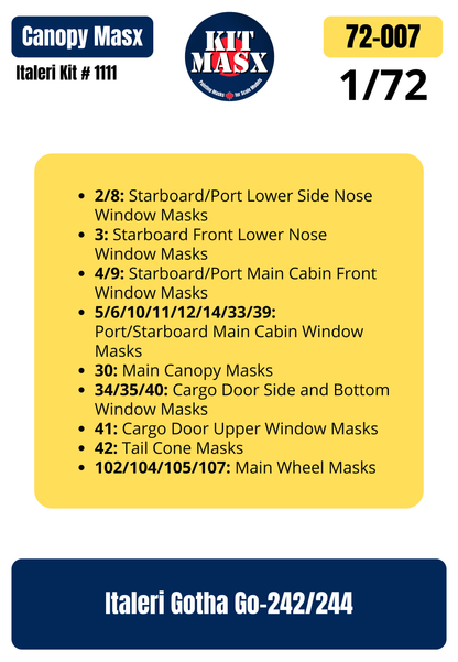 Italeri Gotha Go-242/244 1/72 Canopy & Wheel Paint Masks, Kit # 1111 (72007)
