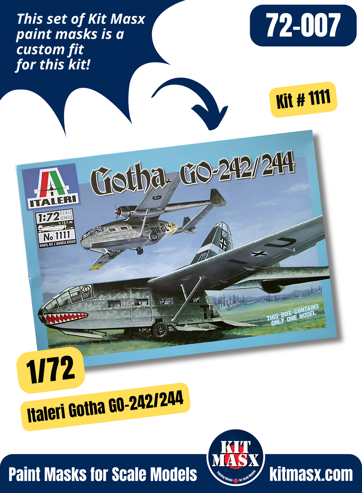 Italeri Gotha Go-242/244 1/72 Canopy & Wheel Paint Masks, Kit # 1111 (72007)