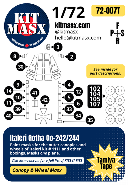 Italeri Gotha Go-242/244 1/72 Canopy & Wheel Paint Masks, Kit # 1111 (72007)
