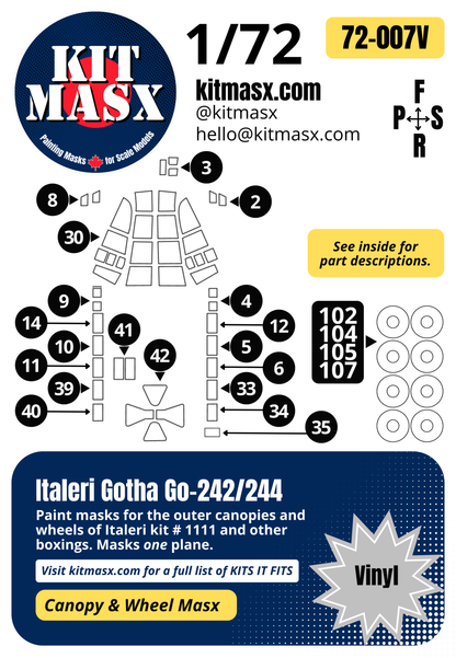 Italeri Gotha Go-242/244 1/72 Canopy & Wheel Paint Masks, Kit # 1111 (72007)