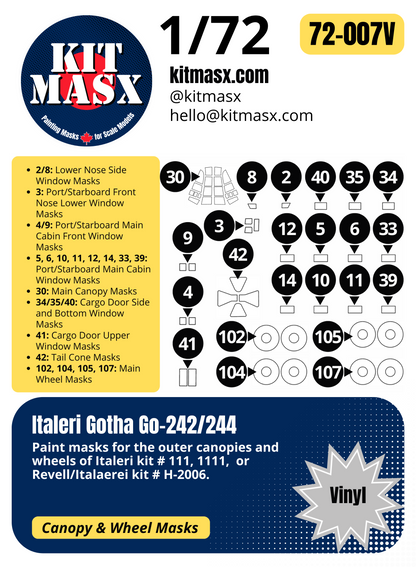 Italeri Gotha Go-242/244 1/72 Canopy & Wheel Paint Masks, Kit # 1111