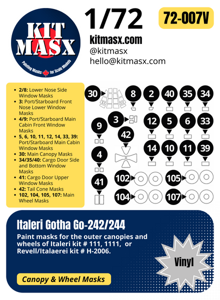 Italeri Gotha Go-242/244 1/72 Canopy & Wheel Paint Masks, Kit # 1111