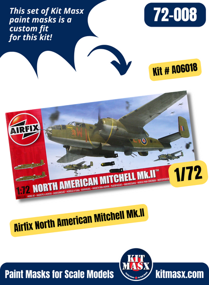 Airfix North American Mitchell Mk.II/B-25C/D 1/72 Canopy & Wheel Paint Masks, Kit #A06018