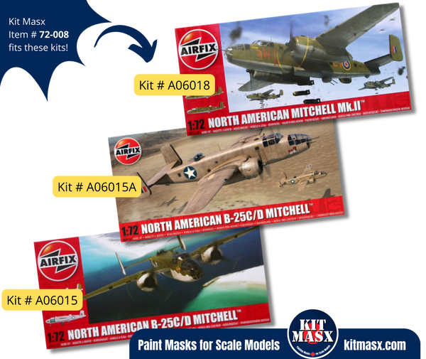 Airfix North American Mitchell Mk.II/B-25C/D 1/72 Canopy & Wheel Masks