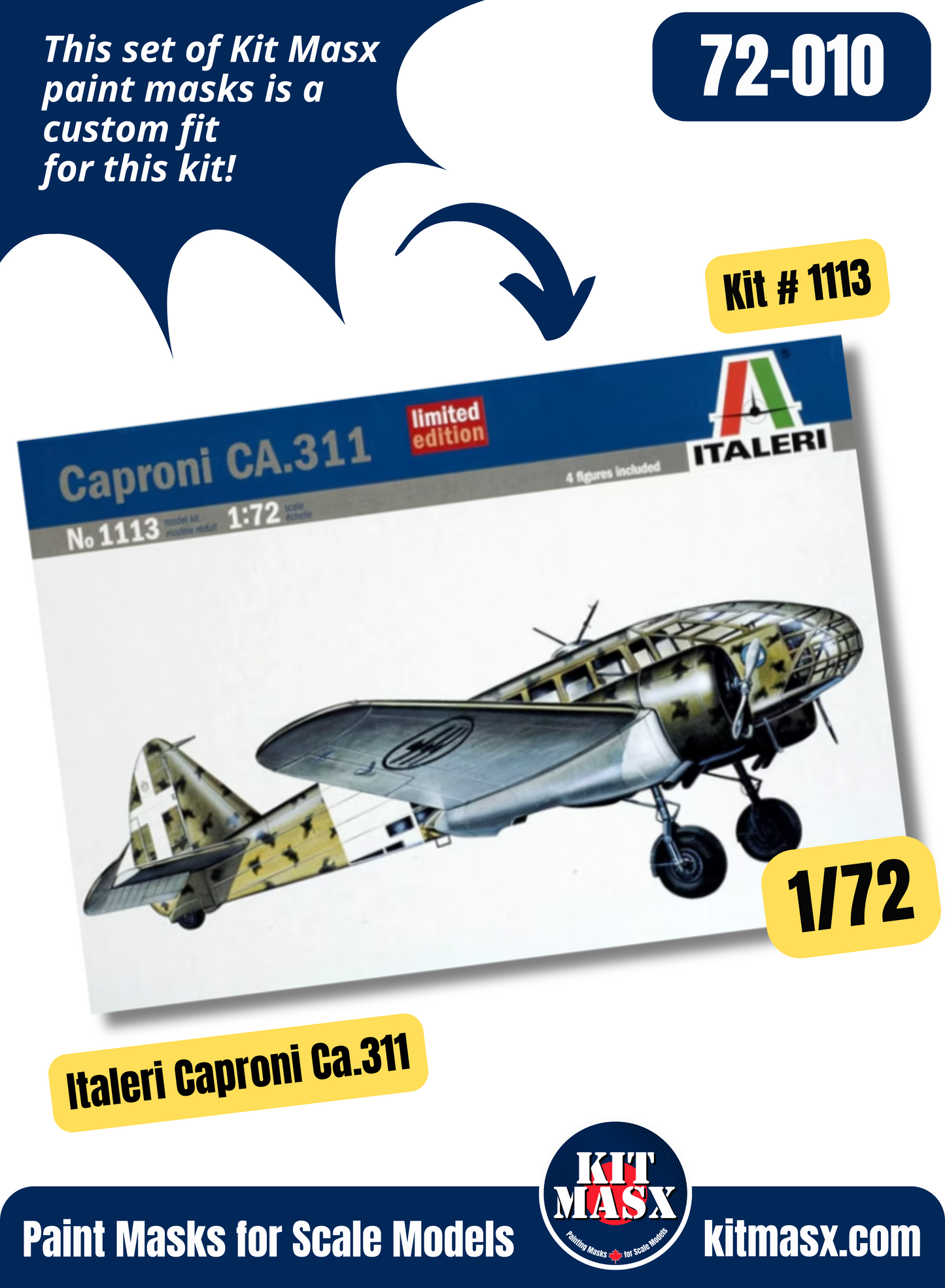 Italeri Caproni Ca.311/311M/313/314 1/72 Canopy & Wheel Paint Masks, Kit # 1113
