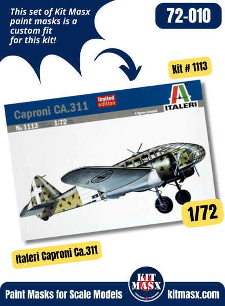 Italeri Caproni Ca.311/311M 1/72 Canopy & Wheel Paint Masks, Kit # 1113