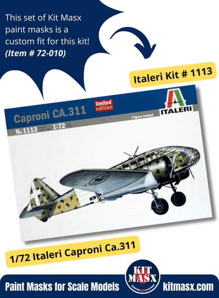 Italeri Caproni Ca.311/311M 1/72 Canopy & Wheel Paint Masks, Kit # 1113