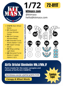 Airfix Bristol Blenheim Mk.I/Mk.IF 1/72 Canopy & Wheel Paint Masks, Kit # A04016