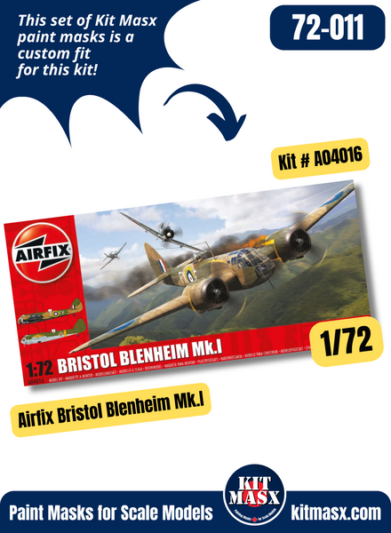 Airfix Bristol Blenheim Mk.I/Mk.IF 1/72 Canopy & Wheel Paint Masks, Kit # A04016