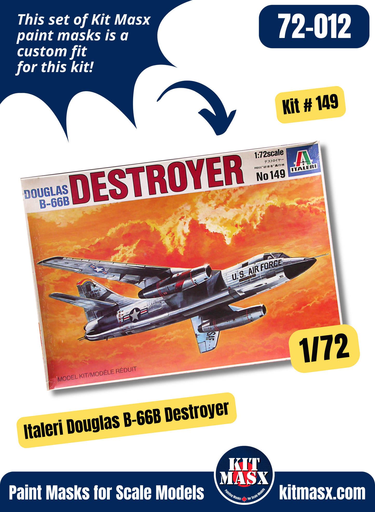 Italeri Douglas B-66B, EB-66 E-DL, RB-66B Destroyer 1/72 Canopy Paint Masks, Kit # 149