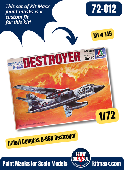 Italeri Douglas B-66B, EB-66 E-DL, RB-66B Destroyer 1/72 Canopy Paint Masks, Kit # 149