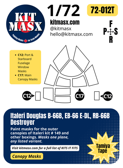 Italeri Douglas B-66B, EB-66 E-DL, RB-66B Destroyer 1/72 Canopy Paint Masks, Kit # 149