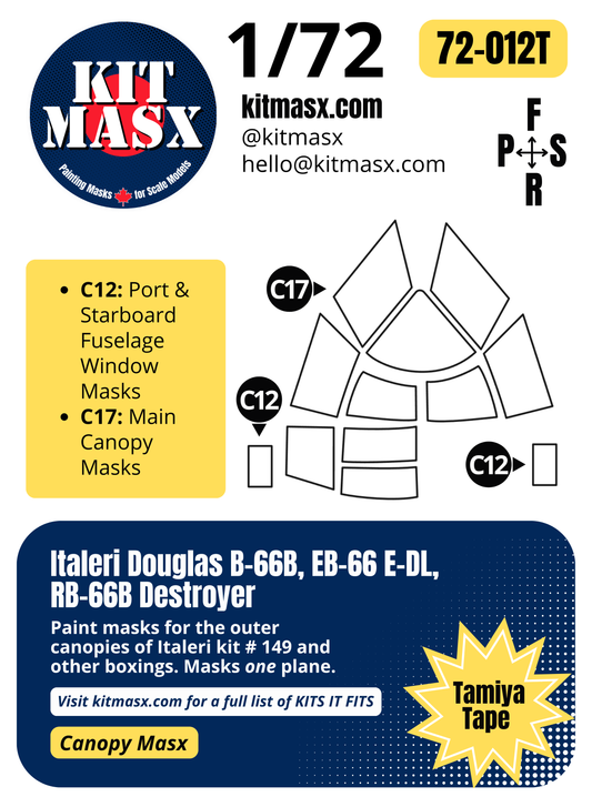 Italeri Douglas B-66B, EB-66 E-DL, RB-66B Destroyer 1/72 Canopy Paint Masks, Kit # 149