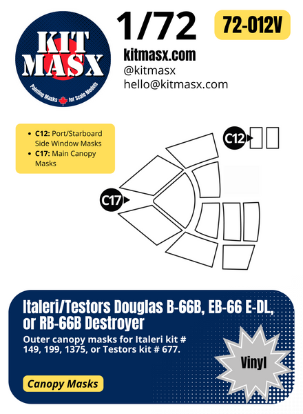 Italeri Douglas B-66B, EB-66 E-DL, RB-66B Destroyer 1/72 Canopy Paint Masks, Kit # 149