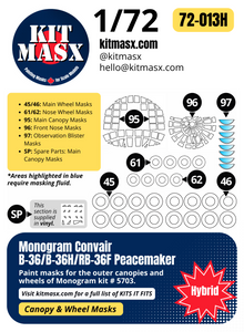 Monogram Convair B-36/B-36H/RB-36F Peacemaker 1/72 Canopy & Wheel Paint Masks, Kit # 5703