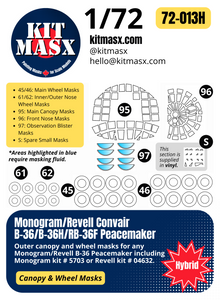 Monogram Convair B-36/B-36H/RB-36F Peacemaker 1/72 Canopy & Wheel Paint Masks, Kit # 5703