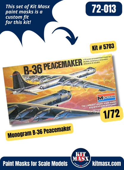 Monogram Convair B-36/B-36H/RB-36H/RB-36F Peacemaker 1/72 Canopy & Wheel Paint Masks, Kit # 5703