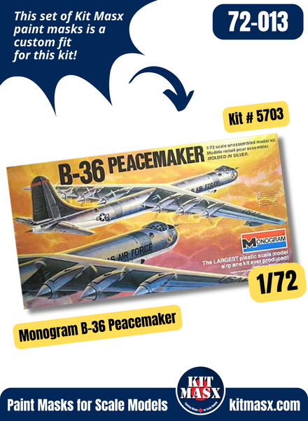 Monogram Convair B-36/B-36H/RB-36F Peacemaker 1/72 Canopy & Wheel Paint Masks, Kit # 5703