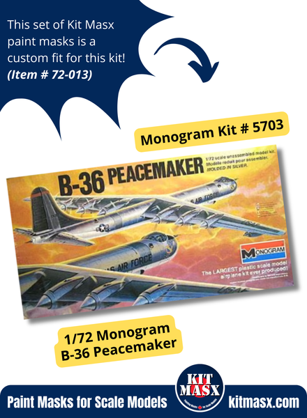 Monogram/Revell Convair B-36/B-36H/RB-36F Peacemaker 1/72 Canopy & Wheel Paint Masks