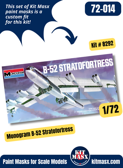 Monogram Boeing B-52/B-52B/B-52D Stratofortress 1/72 Canopy Paint Masks, Kit # 8292