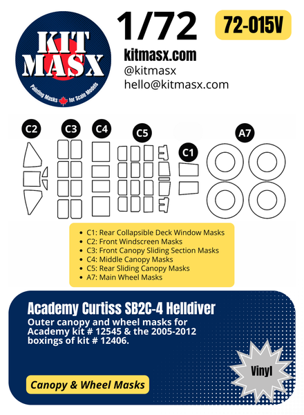 Academy Curtiss SB2C-4 Helldiver 1/72 Canopy & Wheel Paint Masks