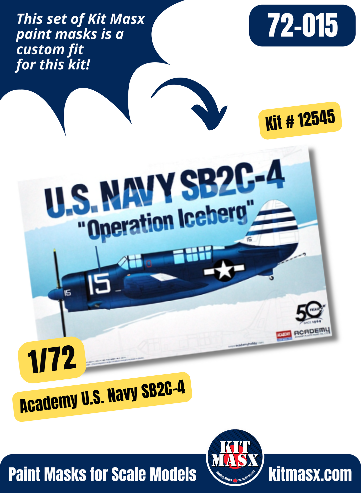 Academy Curtiss SB2C-4 Helldiver 1/72 Canopy & Wheel Paint Masks, Kit # 12545